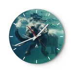 Horloge murale en verre 40x40cm Silencieuse éléphant animal eau Wall Clock