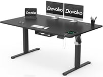 Devoko Bureau Assis Debout Électrique 160×80cm, Bureau Réglable en Hauteur avec Port de Charge Type-C, 3 Positions Mémorisables, Boîte de Câbles