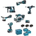 Makita - kit DLX6126JX1 DGA513+DHP486+DHR243+DHS680+DTD153+DTM52+3xBL1850+1xDC18RC