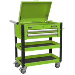 Heavy-Duty Mobile Tool & Parts Trolley 2 Drawers & Lockable Top - Hi-Vis Green -