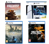 Sony PlayStation 5 Fortnite Cobalt Star Bundle (Model Group - Slim), Wreckfest, Call of Duty: Black Ops 6 & Hogwarts Legacy, White