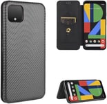 Compatible Avec Coque Google Pixel 4 Xl, Mince Flip Fibre De Carbone [Test De Chute] Antichoc Stand Fente Avec Carte, Protecteur D'écran En Verre Trempé*2-Noir