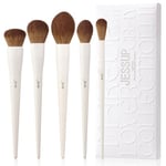 Jessup Makeup Brush Set 5Pcs Face Makeup Brushes Vegan Soft Foundation Brush Contour Brush Highlighter Brush Fluffy Setting Powder Brush, Light Grey T493