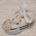 Porte-Clés A Converse All Star Hautes Tissu Blanc Faux Svarosky - 6cm Neuf