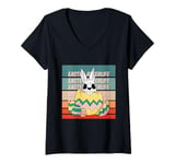 Womens Bunny Easter afterlife skeleton egg cracked spooky haunting V-Neck T-Shirt