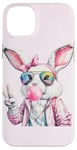 Coque pour iPhone 14 Plus Lunettes de soleil aviateur lapin de Pâques mignon Bubblegum Peace Sign