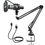 TONOR Microphone PC Gaming Condensateur USB Microphone Podcast Mic Caractère Rénal Micro avec Bras Filtre Popfilter Araignée, Microphone pour Enregistrement en Streaming Youtube Twitch PS4/5, TC30+