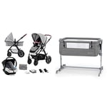 Kinderkraft MOOV Poussette Canne 3 en 1, Trio, Landau Bébé, Avec Siège Auto, 25kg, Gris & NESTE UP Lit bébé cododo, avec matelas de la naissance, Mélange de Gris