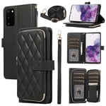 ELISORLI Wallet Case for Samsung Galaxy S20 Plus S20+ 5G with Wrist Strap Crossbody Shoulder Strap Stand Leather Phone Cover with 9+ Card Slots for S20+5G S20plus 20S + S2O S 20 20+ G5 Women Black