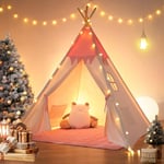 besrey Tipi Enfant avec lumière Tapis & fixateur, Cabane Tente tipi Enfant, Grande Tente Pliante pour Bebe, Maison Petit garçon Fille (Rose et Blanc)