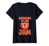 Womens Reading Is My Jam Bookworm Reading Book Lover Librarian V-Neck T-Shirt