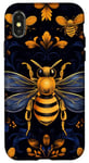 Coque pour iPhone X/XS Coque de téléphone motif ethnique moderne bleu - abeilles sur noir