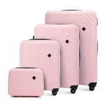 WITTCHEN Cube line Luggage Set of 4 suitcases Geometric Textured ABS Telescopic Handle Combination Lock 4 Wheels Size (S+M+L+Cosmetic case) Light Pink