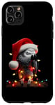 Coque pour iPhone 11 Pro Max Perroquet gris avec bonnet de Père Noël et lumières de Noël