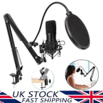 UK Mic Podcast Condenser Microphone Kit USB for Karaoke YouTube Recording PC Lap