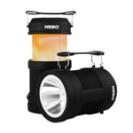 NEBO NE6908 Big Poppy Lanterne de Camping Rechargeable avec Batterie Externe, Lanterne de Camping de 300 lumens avec Un Spot de 120 lumens, Corps caoutchouté résistant aux Chocs, Noir