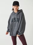 HUSH Graphic Oversized Hoodie, Mid Grey