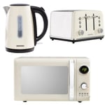 Daewoo Kensington Jug Kettle, 4 Slice Toaster & Microwave Matching Set Cream