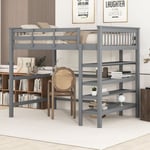 Okwish - Lit mezzanine enfant 140 x 200 avec rangements et bureau sous lit, gris