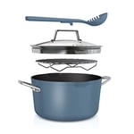 Ninja Foodi CW202BLUK PossiblePot 8 en 1 avec ZEROSTICK, grille de cuisson à la vapeur, passoire, ustensiles, couvercle en verre, compatible induction, passe au four jusqu'à 260 °C, macaron bleu, 6,6