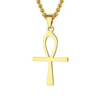 U7 Collier Homme Croix Ankh Chaîne et Pendentif Plaqué Or Jaune 18 Carats pour Femme