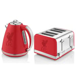 Swan Liverpool F.C Retro Jug Kettle and 4 Slice Toaster Set Stainless Steel Red