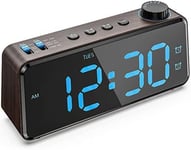 Radio-Reveil Numerique Avec Station De Charge Usb,Ecran Led A Intensite Variable,Alimentation Secteur Avec Batterie De Secours,Decoration De Chambre A Coucher En Bois