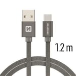 .Swissten Textile Universal Quick Charge 3.1 USB-C Data- ja latauskaapeli 1.2 m musta