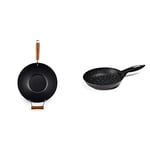 Ken Hom Classic Wok - 35 cm / 14 inches, lightweight carbon steel, non-stick wok with two wooden handles, hand wash only, in black