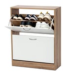 Meerveil Meuble à chaussures en bois avec 2 portes Armoire à chaussures avec tiroir Surface en mélamine, grande capacité 63 cm x 91,5 cm x 29 cm (Chêne)