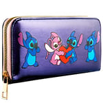 Disney Stitch Purse for Women Teenagers Girls, Zip Around Coin Purse with Card Slots, Travel Wallet - Stitch Gifts for Women (Blue Metallic Stitch)