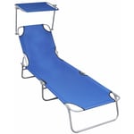 Chaise longue pliable avec auvent Bleu Aluminium