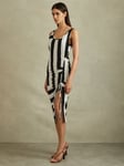 Reiss Serina Ruched Detail Midi Dress, Black/White