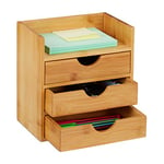 Relaxdays Organiseur de Table de Bureau, Rangement, 3 tiroirs, pour Les ustensiles Bureau, Bambou, 21x20x13 cm Naturel