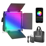 Neewer 530 RGB LED Lampe avec Contrôle d'APP, 528 SMD LEDs CRI95 3200K-5600K Luminosité 0-100%, 0-360 Couleurs Réglables, 11 Scènes Applicables avec LCD Écran, Support U, Barndoor, Coque Métallique