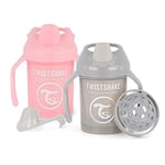 Twistshake 2x Gobelet Pour Bébé Avec Bec Souple Et Mixeur De Fruits - 230ml | Sans BPA | Gourde D'apprentissage Pour Enfants | Gris Rose