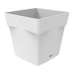 EDA Plastiques Pot Toscane carré avec Soucoupe clipsée 13641 BL SX6 Blanc 17,4 x 17,4 x 17 cm