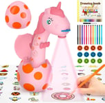 Projecteur de dessin pour enfants - Motif licorne - Jouet avec 96 motifs colorés - Cadeau pour garçons et filles - Rose(Q133)