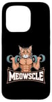 Coque pour iPhone 15 Pro Meowscle Gym Cat T-shirt d'entraînement amusant pour les amoureux des chats