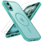 TOCOL 3 en 1 Coque Magnétique pour iPhone 16 Plus 6,7 Pouces, avec 2 Verre Trempé, Compatible avec MagSafe [Protection de l'objectif améliorée] Coque Mat Translucide Fine Antichoc, Sarcelle