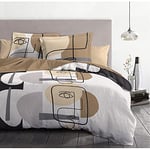 Home Linge Passion 3-Piece Bedding Set 240 x 260 cm 100% Cotton 57 Thread Count, White & Beige Sand, 240x260cm