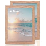 Cispree A4 OAK Wooden Photo Frames-2Pack, with Polypropylene Glass to Protect the Picture,Large Poster/Documents Frame for Family/Christmas-(21 * 29.7CM)