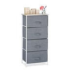 Relaxdays Meuble rangement 4 tiroirs tissu commode étagère tiroir tissu HxlxP: 95 x 45 x 30 cm, gris