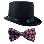 Gentleman Set Union Jack Strap On Bow tie with High Quality Black Top Hat Fun