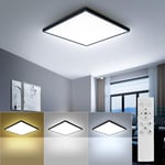 OTREN Plafonnier LED Dimmable, 3000K-6500K Carré Luminaire Plafond avec Télécommande, Lampe Plafonnier pour Bain Salon Chambre Cuisin, Noir, 30CM