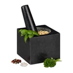 Relaxdays Mortier carré en granit avec pilon, robuste, épices, herbes, d. 250ml, 9,5x11x11 cm mortier pierre polie, gris