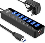 Atolla Powered USB 3.0 Hub 20W, 7 Multi USB Data Ports Hub Splitter with Individ