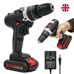 Cordless Drill Driver 36V with 2 Batteries Combi Accessory Electric Screwdriver