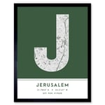 Jerusalem Israel City Map Modern Typography Stylish Letter Framed Word Wall Art Print Poster for Home Décor