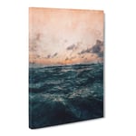 Ocean Beneath A Peach Sky Painting Modern Canvas Wall Art Print Ready to Hang, Framed Picture for Living Room Bedroom Home Office Décor, 20x14 Inch (50x35 cm)